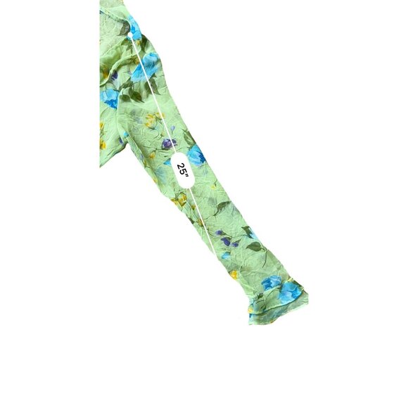 Boston Proper Y2K Blouse Top Womens 4 Green Floral Chiffon Sheer Cottage Fairy - Picture 9 of 9